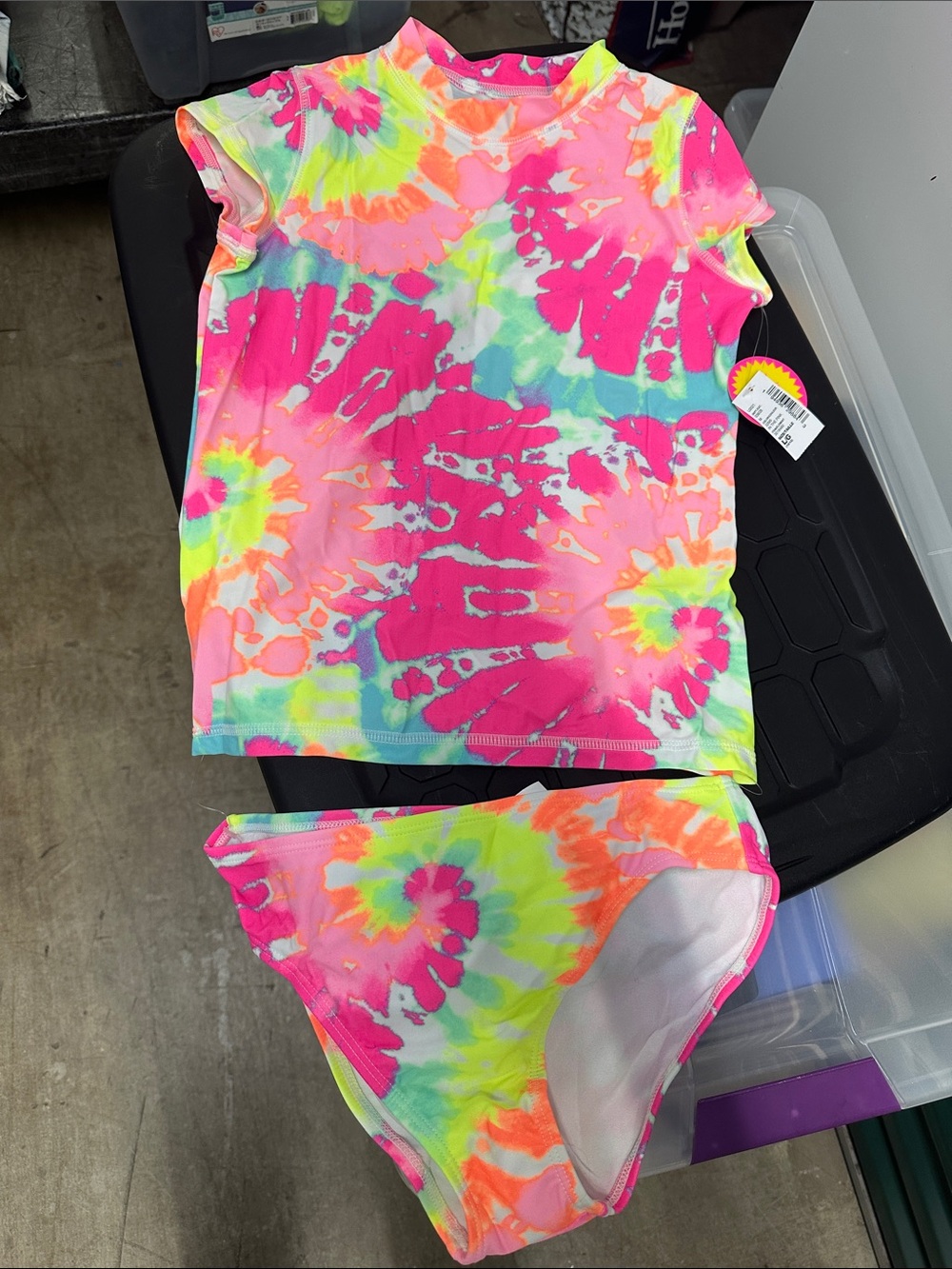 Girls Tie-Dye Rash Guard Swim Set - Neon Pink & Lime